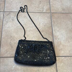 Black Sequin Wristlet with Chain Strap